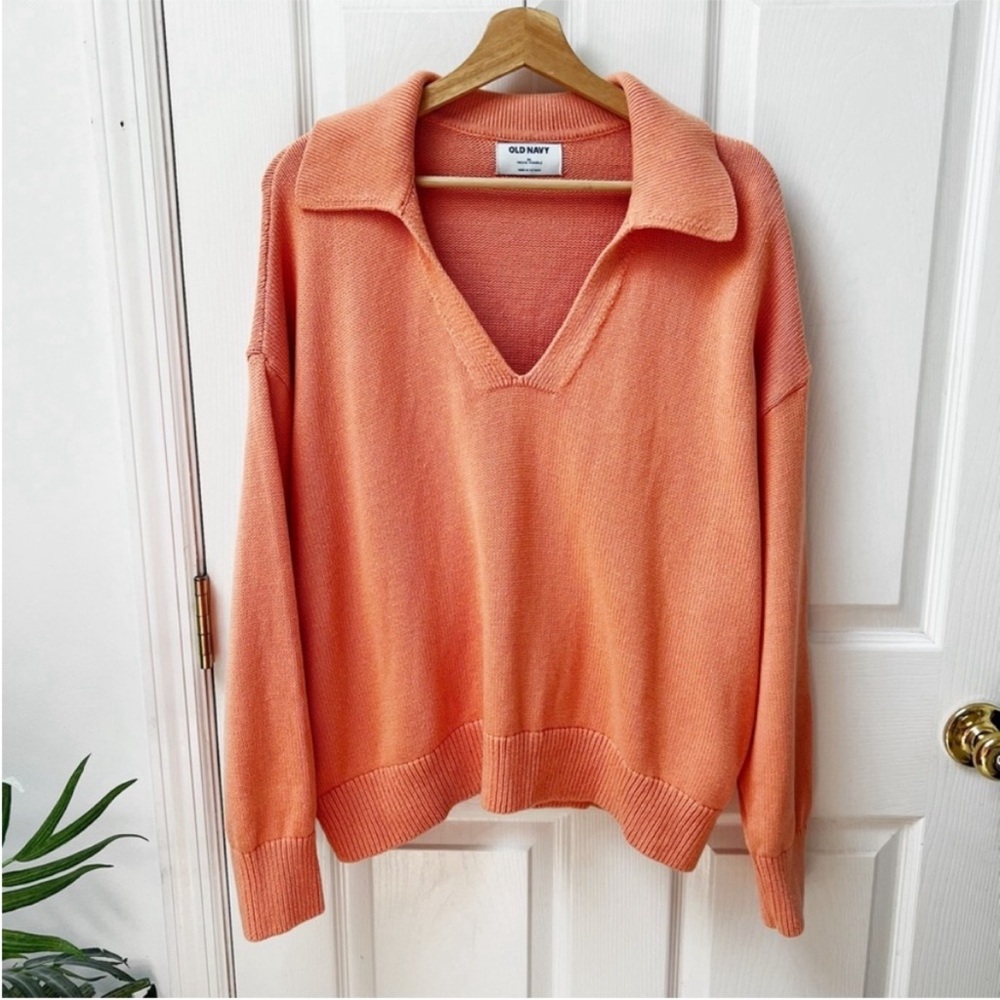 Old Navy Polo Cotton V-neck Sweater in Daybreak Orange